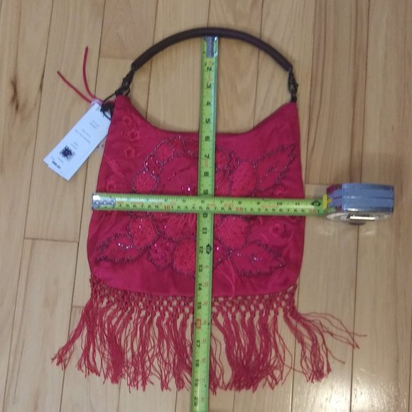 NWT French Connection silk  beaded handbag  gorgeous pink  Barbie core - Picture 16 of 16